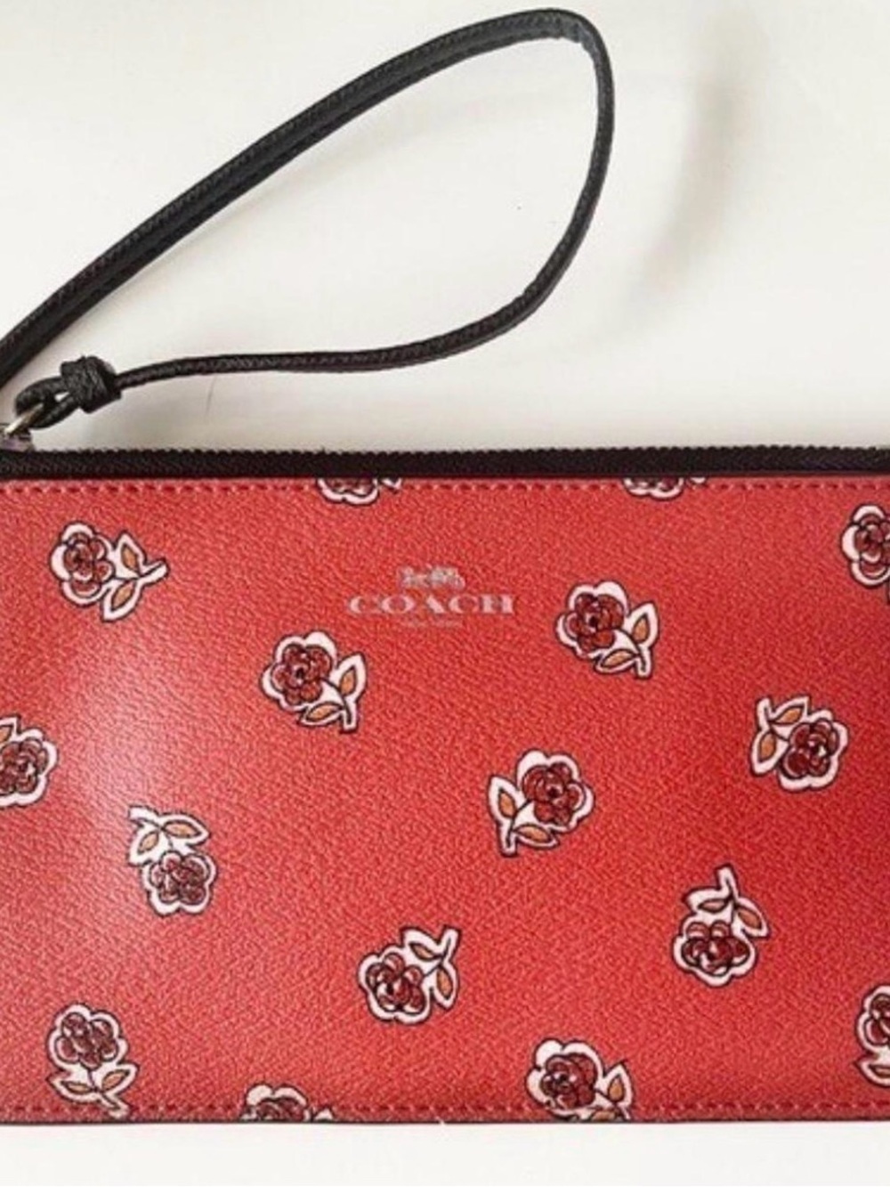COACH Sienna Rose Print Corner Zip Wallet Pouch Red Floral Clutch PLEASE READ